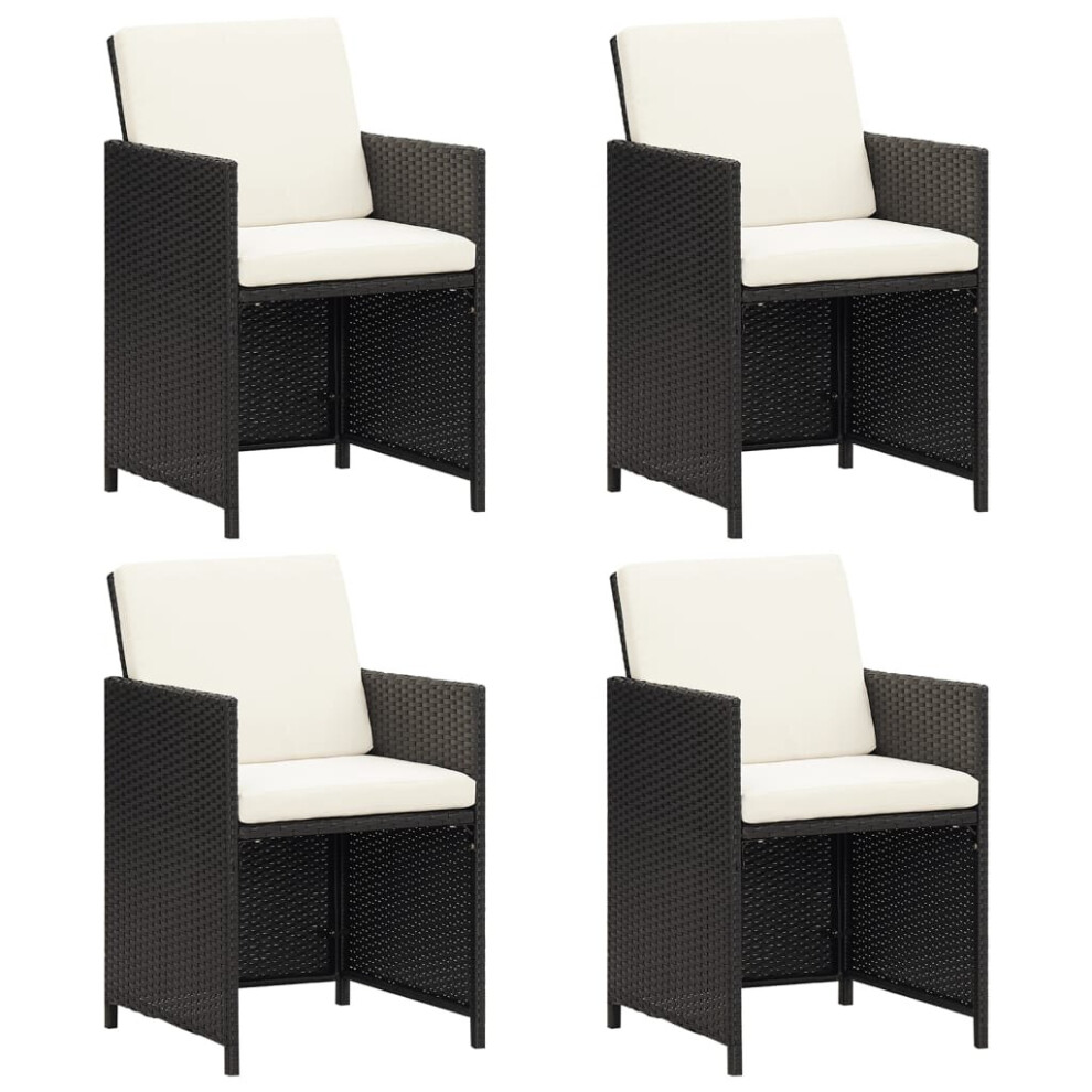 Vidaxl (Black) 4X Garden Dining Chairs With Cushions Poly Rattan Outdoor Dinner Chair