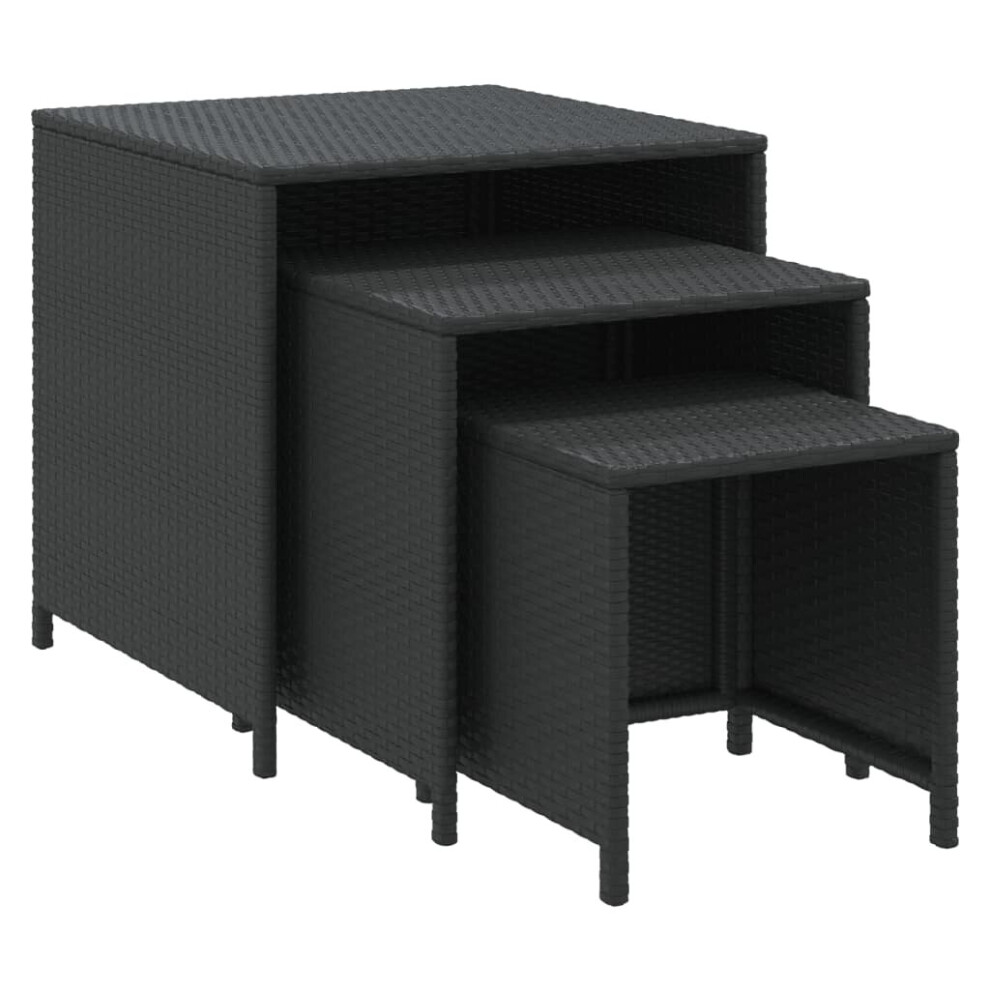 (black) vidaXL Nesting Tables Nesting Coffee Table Stackable Table 3 pcs Poly Rattan