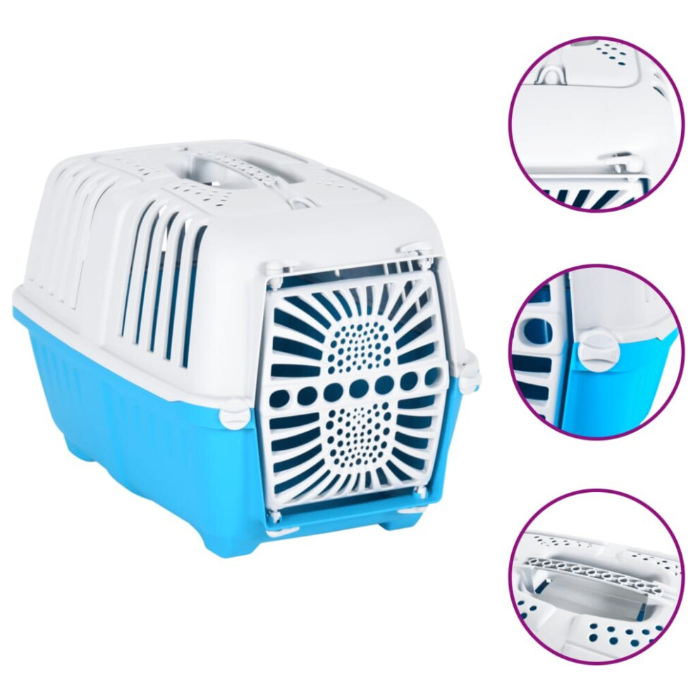 Vidaxl (48 X 31.5 X 33 Cm) Pet Carrier Cat Carrier Dog Carrier Crate White And Blue Polypropylene