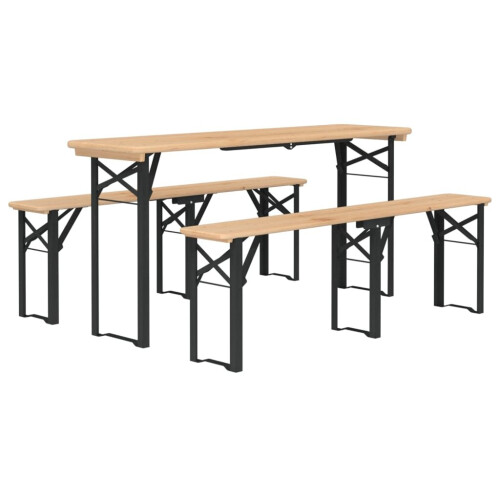 VidaXL vidaXL Folding Beer Table Set Wooden Table and Bench 3 Piece Solid Wood Fir 2