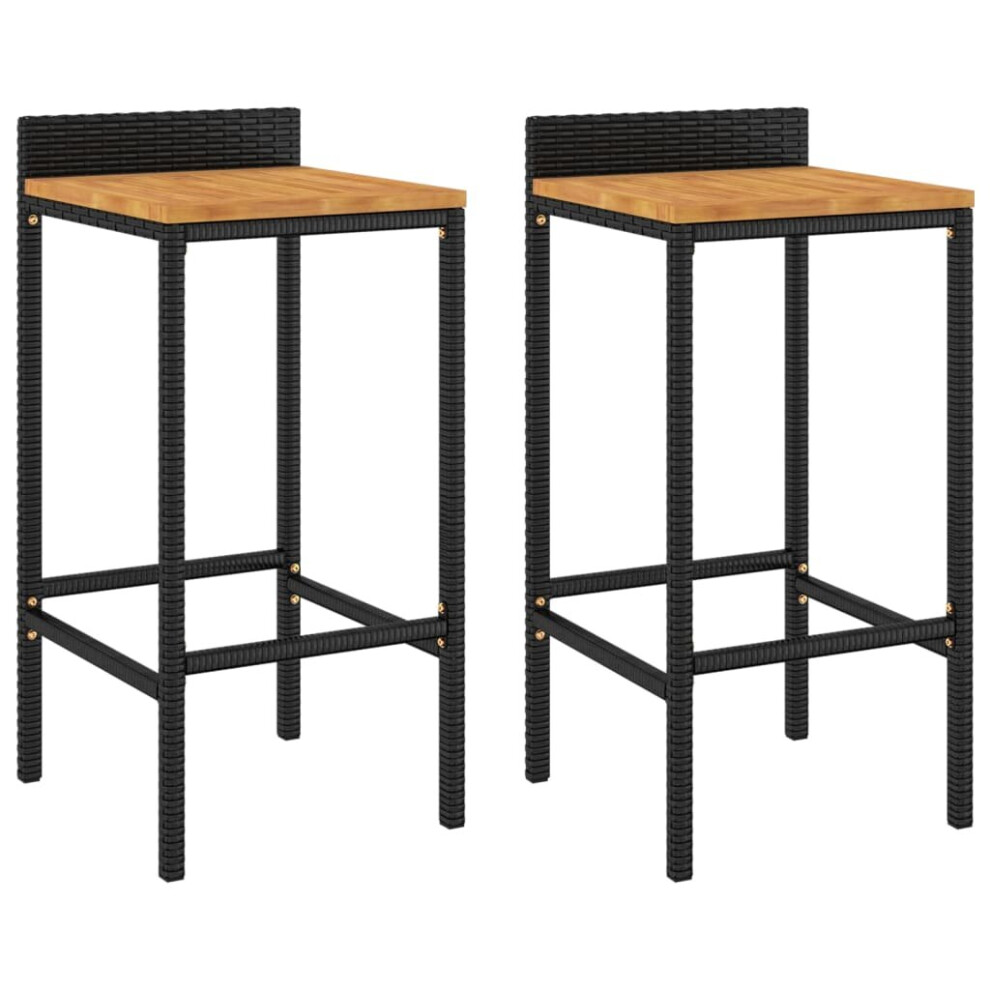 Vidaxl (Black, 40 X 44 X 86 Cm/ 2 Pcs) Bar Stools Pub Stool Bar Chair Grey Poly Rattan And Solid Wood Acacia Black,Grey