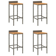 vidaXL Barhocker 4 Stk. Grau Poly Rattan und Massivholz Akazie