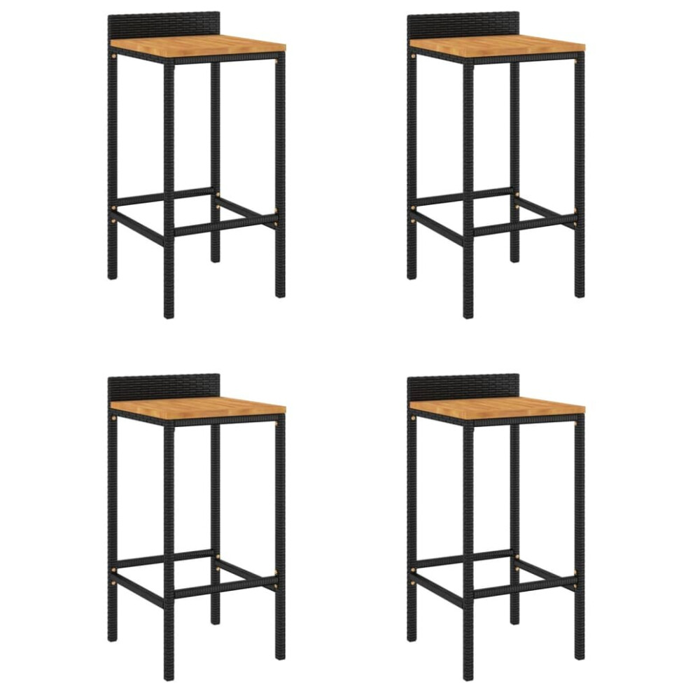Vidaxl (Black, 40 X 44 X 86 Cm/ 4 Pcs) Bar Stools Pub Stool Bar Chair Grey Poly Rattan And Solid Wood Acacia Black,Grey