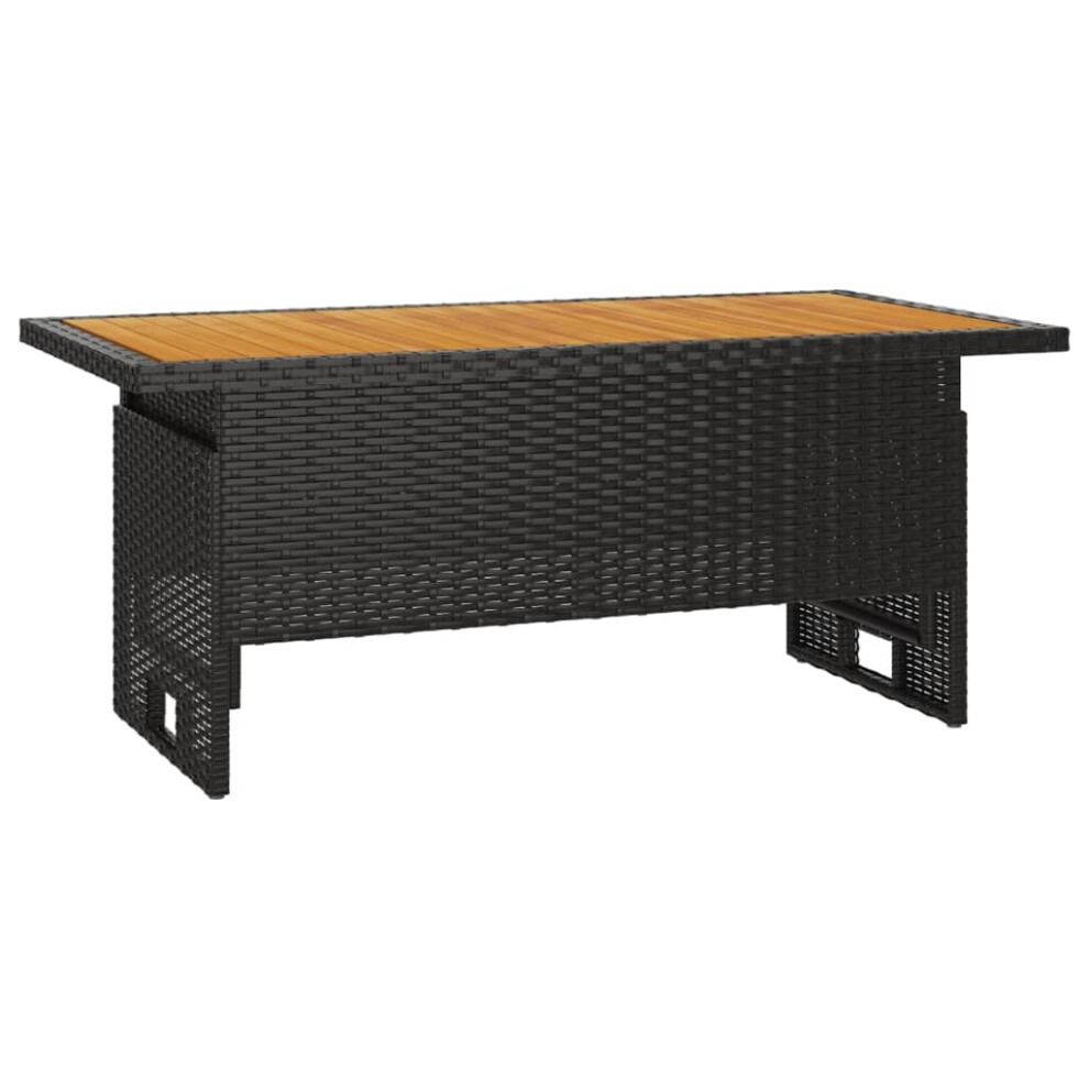 (black) vidaXL Garden Table 100x50x43/63 cm Solid Wood Acacia & Poly Rattan Black/Grey