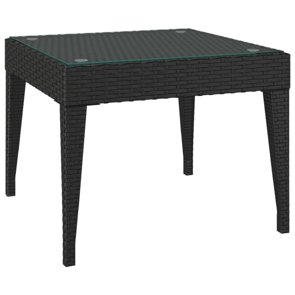 (black) vidaXL Side Table End Table Side Coffee Table Poly Rattan and Tempered Glass