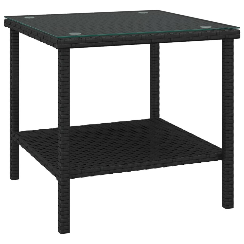Vidaxl (Black) Side Table End Table Side Coffee Table Poly Rattan And Tempered Glass