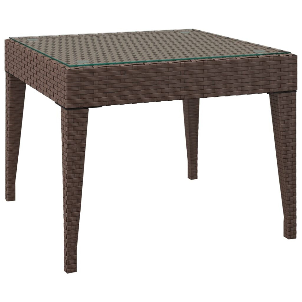 (brown) vidaXL Side Table End Table Side Coffee Table Poly Rattan and Tempered Glass