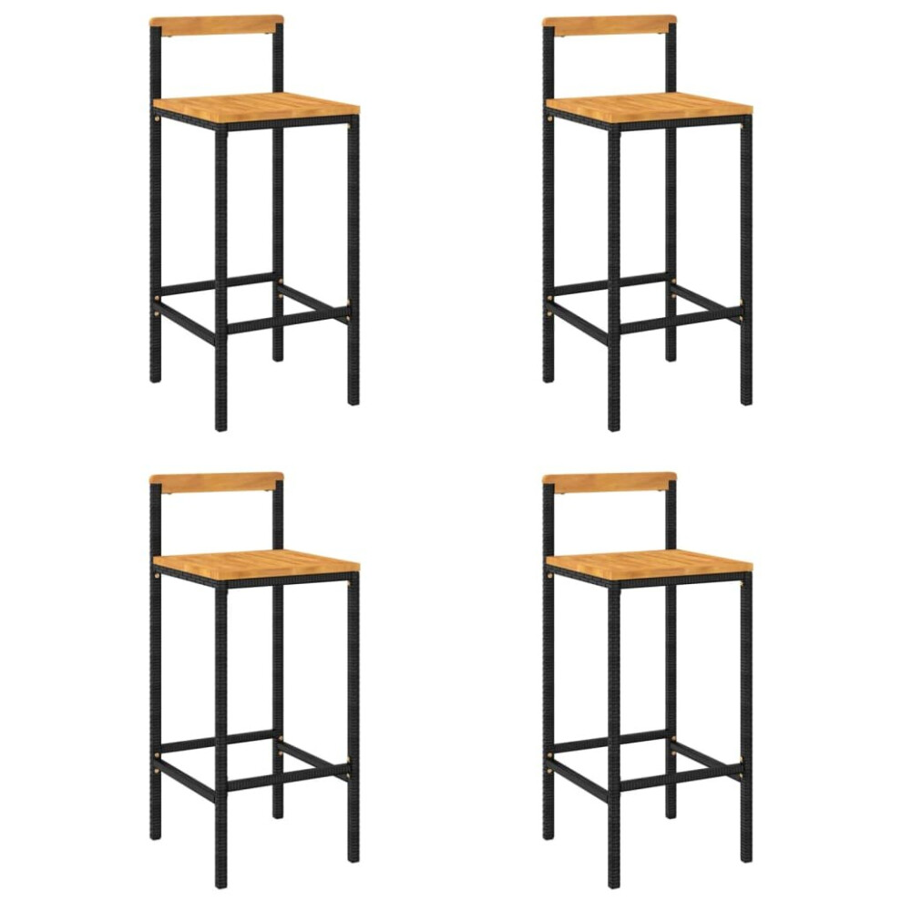 Vidaxl (Black, 40 X 44 X 100 Cm/ 4 Pcs) Bar Stools Pub Stool Bar Chair Grey Poly Rattan And Solid Wood Acacia Black,Grey