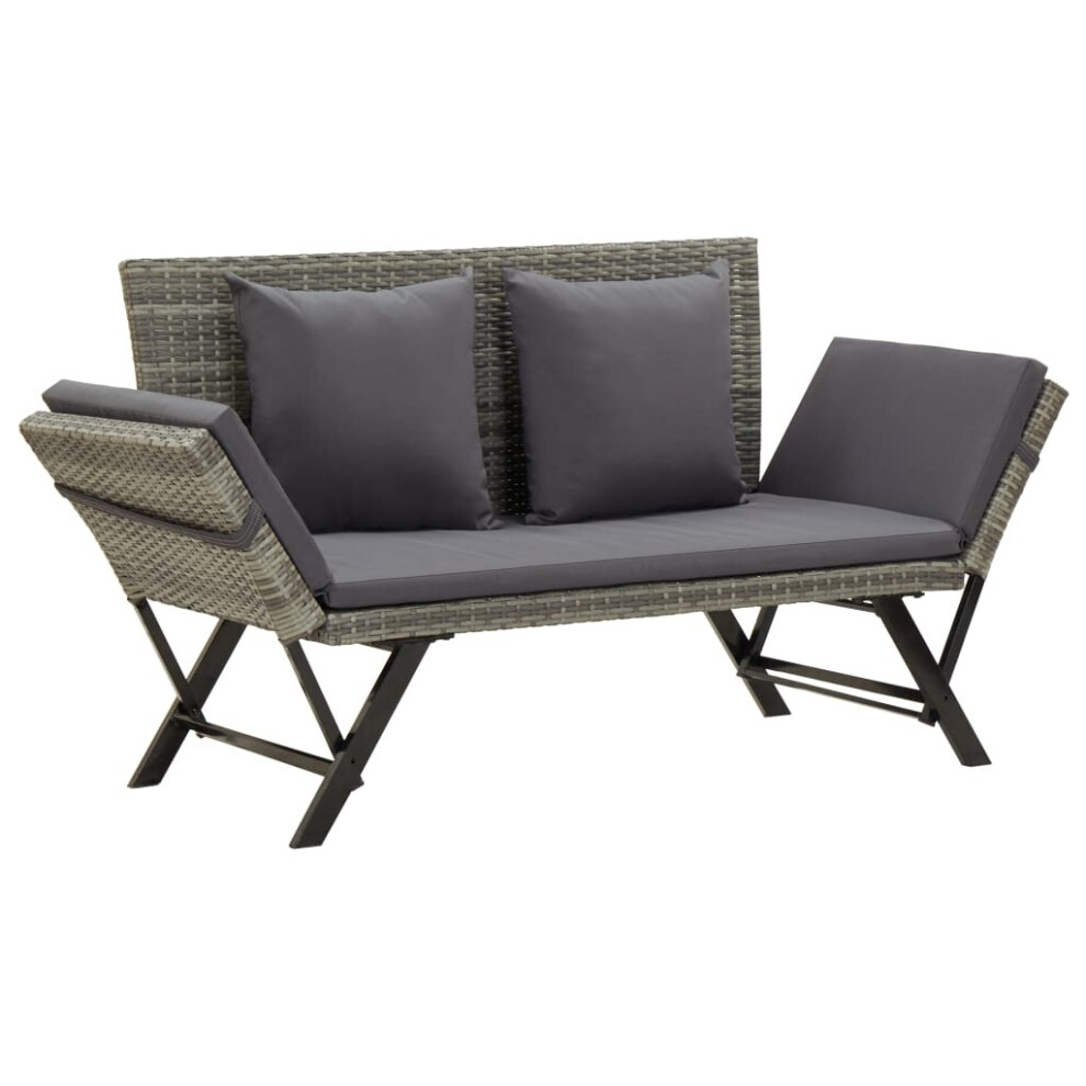 (grey) vidaXL Garden Bench with Cushions 176 cm Poly Rattan Dining Seat Multi Colours