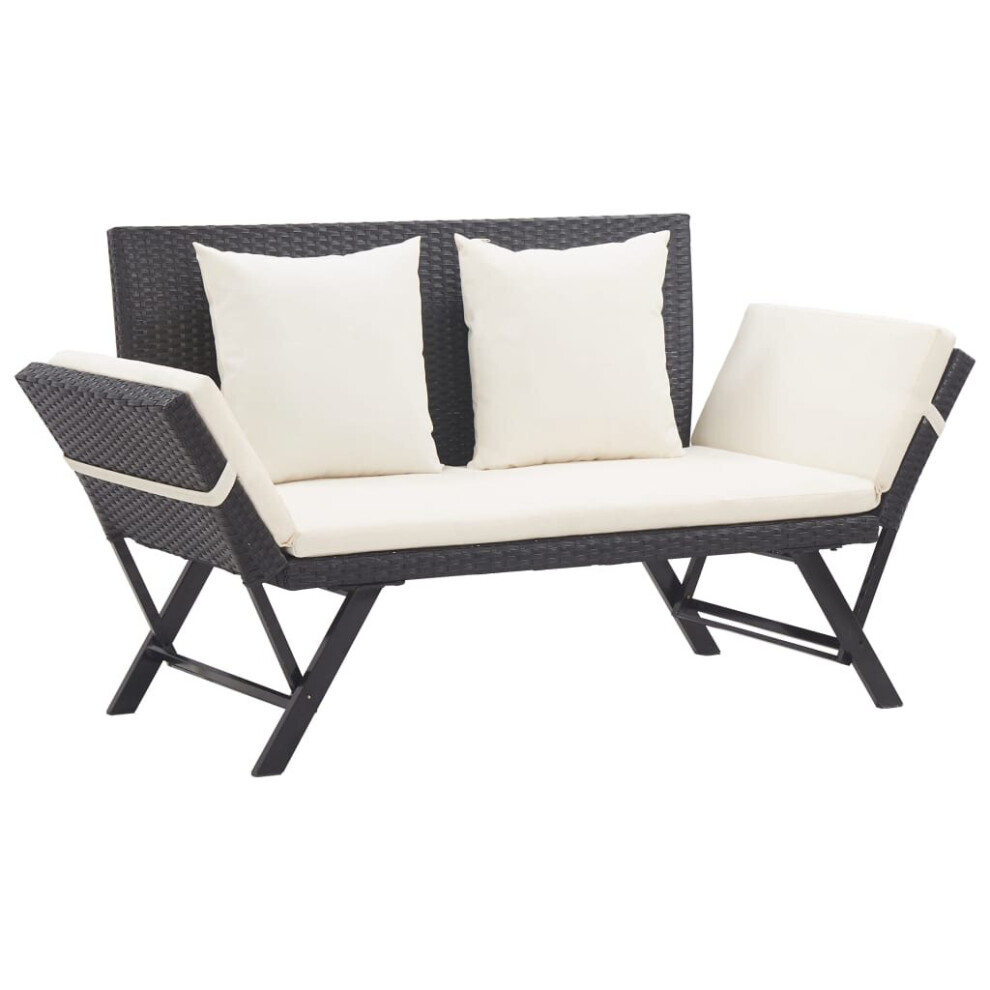 Vidaxl (Black) Garden Bench With Cushions 176 Cm Poly Rattan Dining Seat Multi Colours
