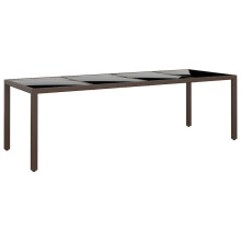 (brown) vidaXL Garden Table Patio Table Outdoor Table Tempered Glass and Poly Rattan