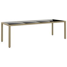 (beige) vidaXL Garden Table Patio Table Outdoor Table Tempered Glass and Poly Rattan