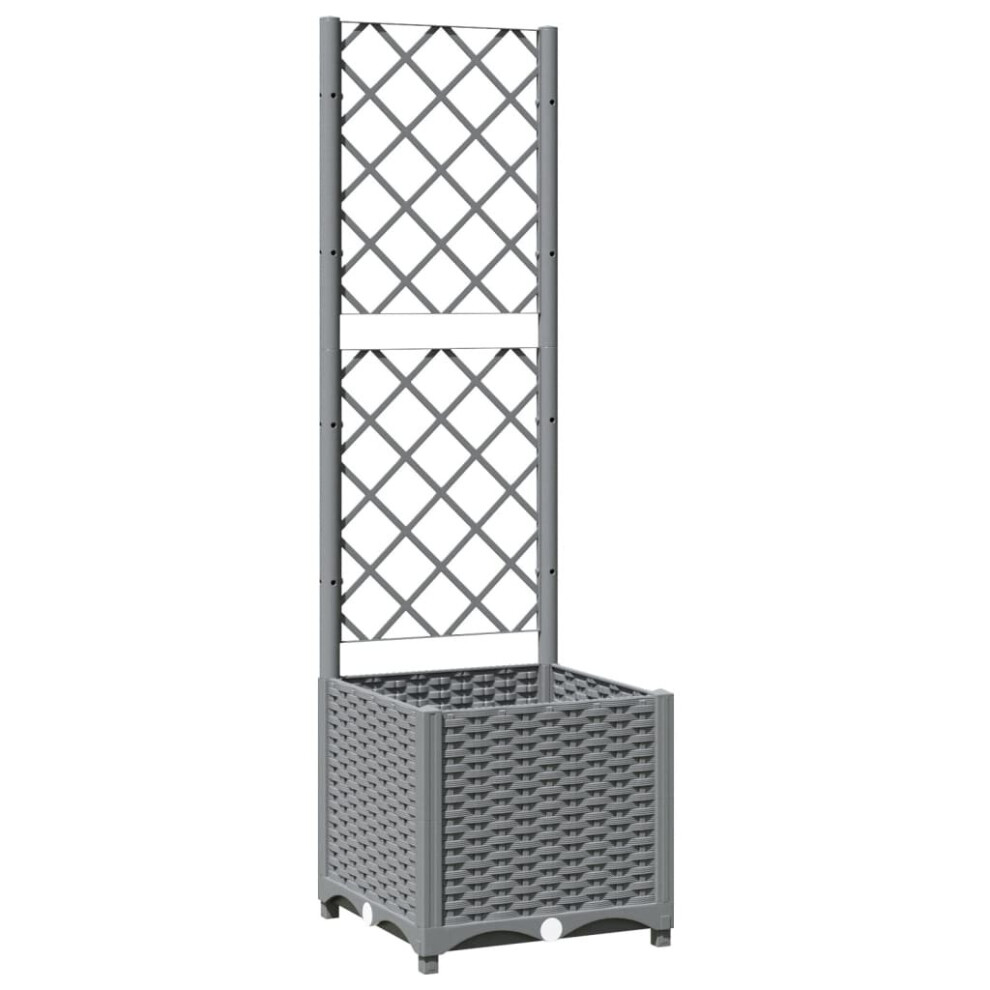 Vidaxl ( 40 X 40 X 136 Cm) Garden Planter With Trellis Pp Outdoor Raised Bed Flower Pot Planter Light/Grey