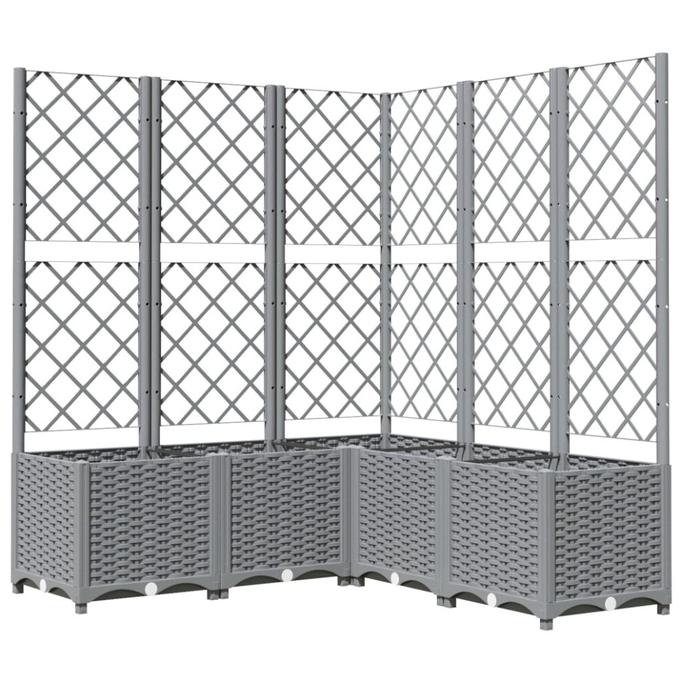 Vidaxl (Light Grey, 120 X 120 X 136 Cm) Garden Planter With Trellis Pp Outdoor Raised Bed Flower Pot Planter