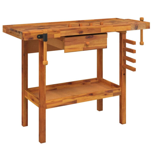 VidaXL vidaXL Solid Wood Acacia Workbench with Drawer & Vices 124x52x83 cm Workbench