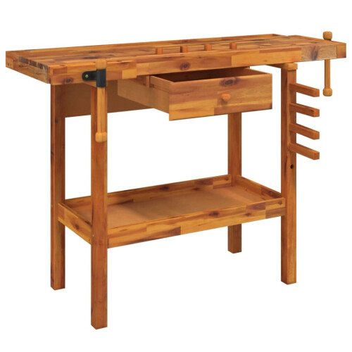 VidaXL vidaXL Solid Wood Acacia Workbench with Drawer & Vices 124x52x83 cm Workbench 2