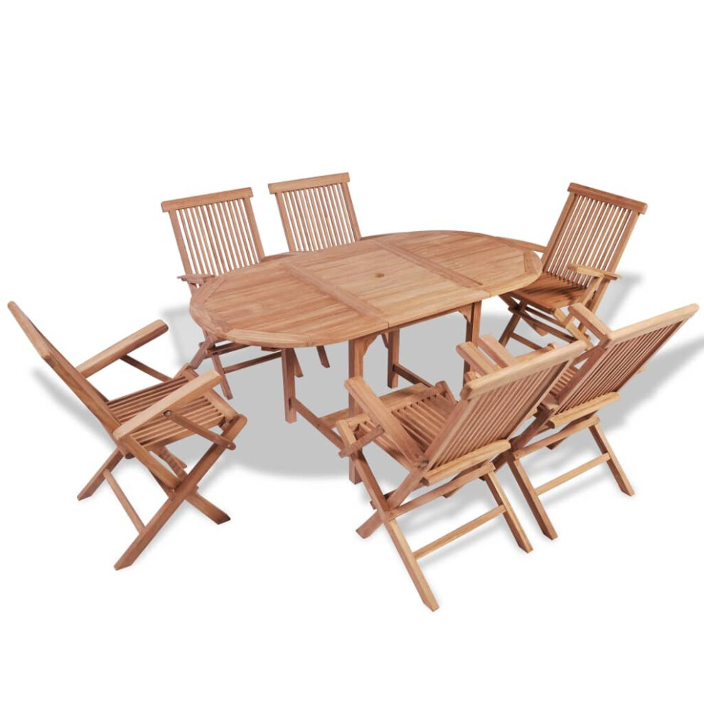 vidaXL Solid Teak B-ware 7 Piece Outdoor Dining Set Table and Folding Chair