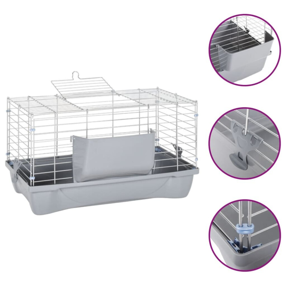 (58 x 32 x 31 cm) vidaXL Small Animal Cage Hamster Cage Rabbit Cage Grey Polypropylene and Metal