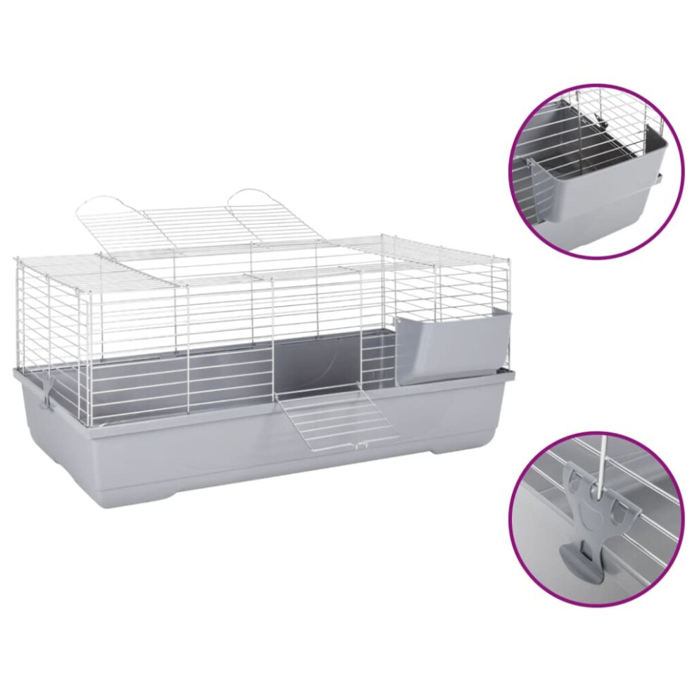 (100 x 53 x 46 cm) vidaXL Small Animal Cage Hamster Cage Rabbit Cage Grey Polypropylene and Metal