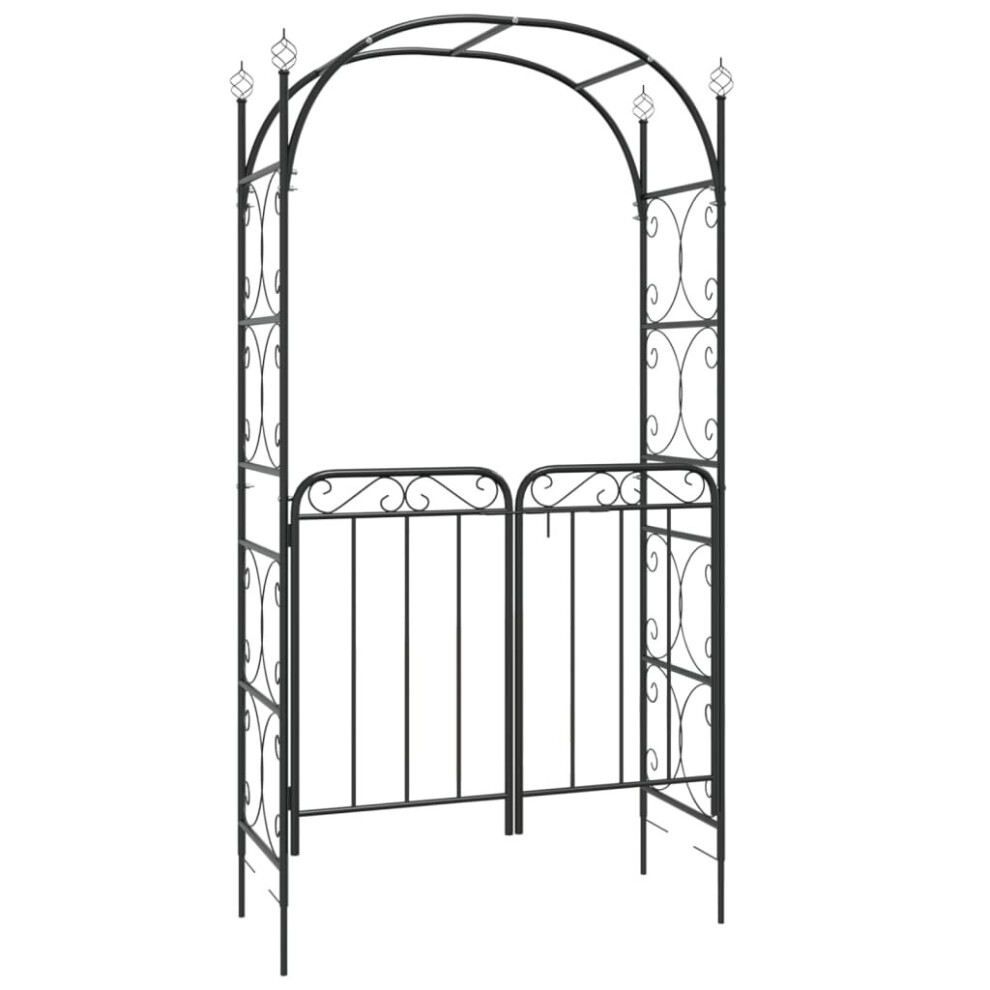 vidaXL Garden Arch with Gate - Black Steel 108x45x235 cm - Outdoor Trellis Structure - Image 3