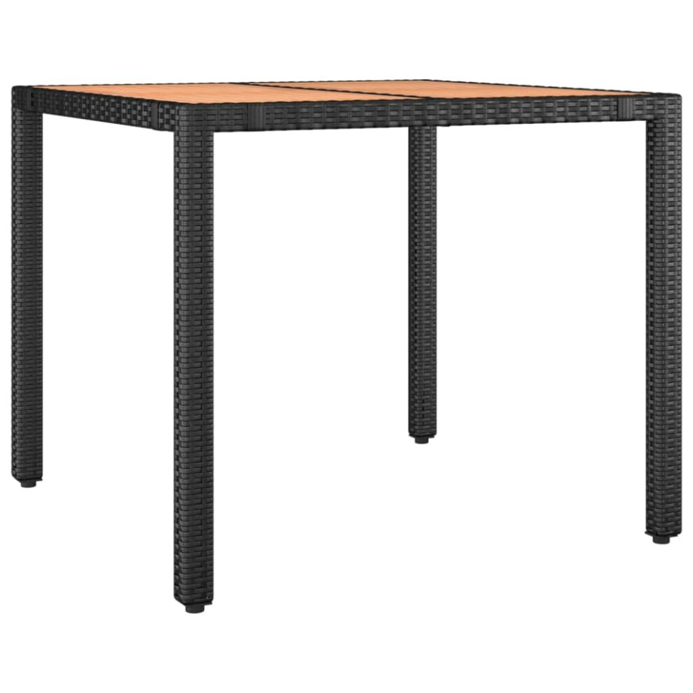 vidaXL Garden Table with Wooden Top Black Poly Rattan and Solid Wood Acacia