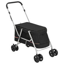 (black) vidaXL Folding Dog Stroller 100x49x96 cm Linen Fabric Pushchair Multi Colours