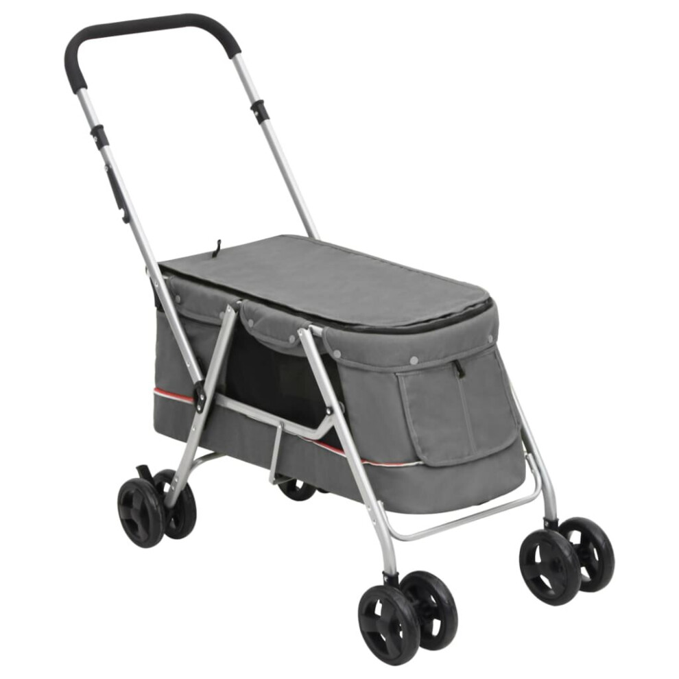 Vidaxl (Grey) Folding Dog Stroller 100X49x96 Cm Linen Fabric Pushchair Multi Colours Grey