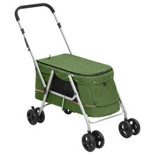 (green) vidaXL Folding Dog Stroller 100x49x96 cm Linen Fabric Pushchair Multi Colours