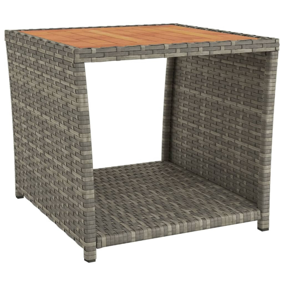 vidaXL Tea Table with Wooden Top Grey Poly Rattan and Solid Wood Acacia Table