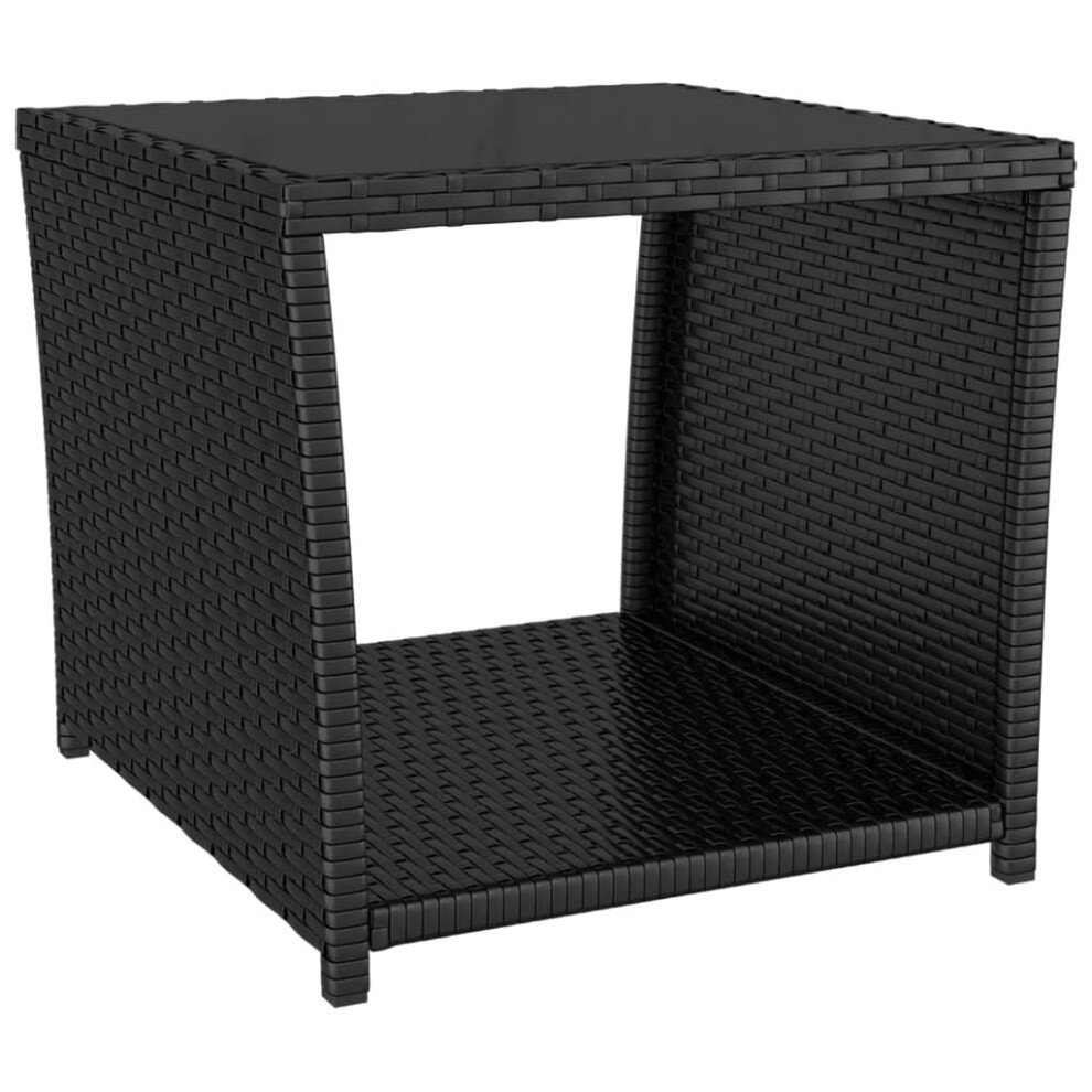 Vidaxl Black Tea Table With Glass Top Poly Rattan And Tempered Glass Table