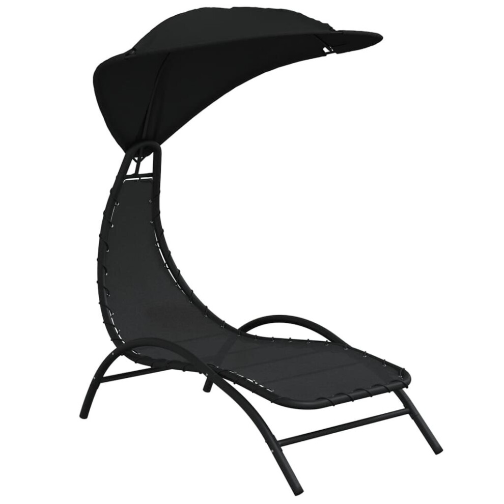 (black) vidaXL Sun Lounger Sun Bed Day Bed Sunlounger with Canopy Fabric and Steel