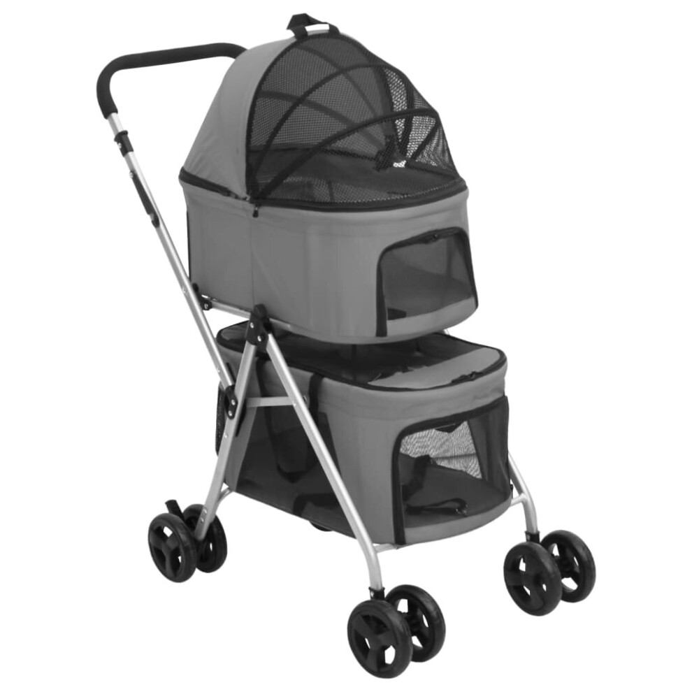 (grey) vidaXL 2-Layers Folding Dog Stroller 83x48x97 cm Oxford Fabric Multi Colours