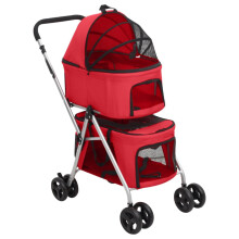 (red) vidaXL 2-Layers Folding Dog Stroller 83x48x97 cm Oxford Fabric Multi Colours