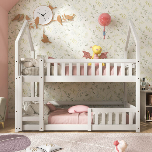 Solid Wood 3FT  Single Bunk Bed, Twin Sleeper Bed with Ladder 1
