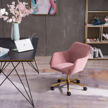(Pink) Velvet Fabric Adjustable Height Swivel Home Office Chair