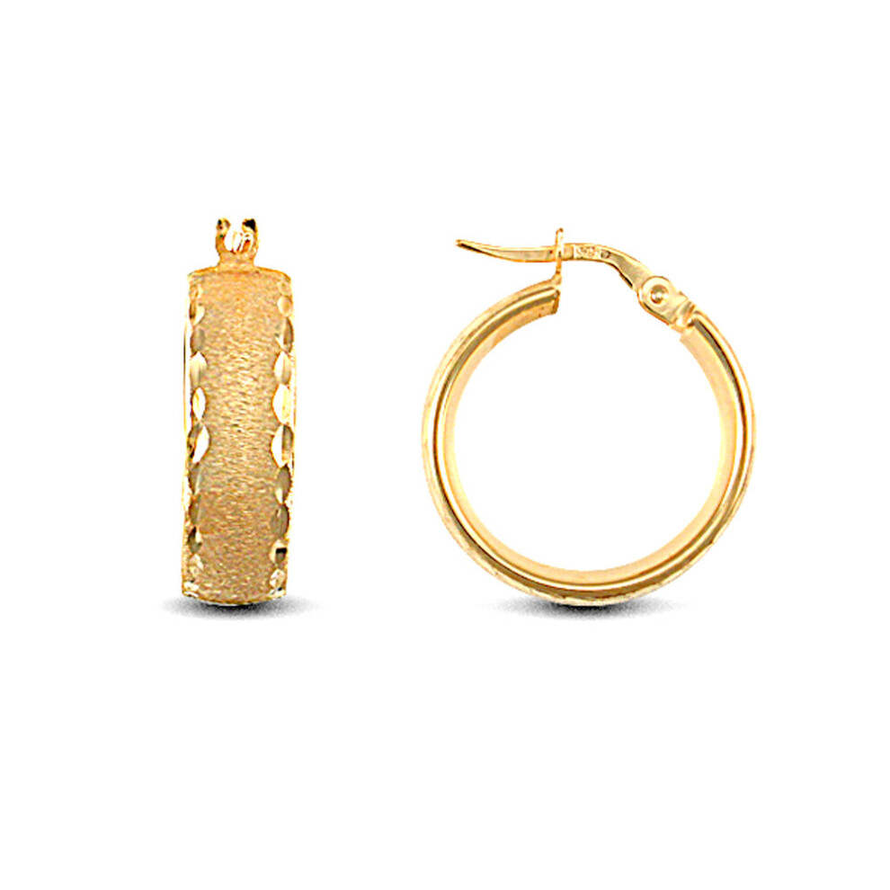 Jewelco London Ladies 9ct Yellow Gold Frosted Diamond Cut Wedding Band 6mm Hoop Earrings 19mm - JER721A