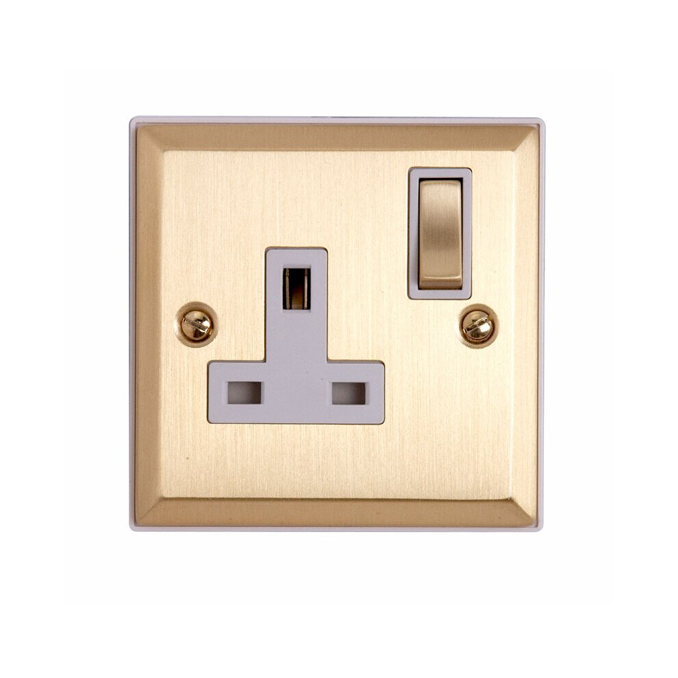 Litecraft Switched Plug Socket 1G 13A Stepped Edge Electrical Fitting - Brass 5020024162671