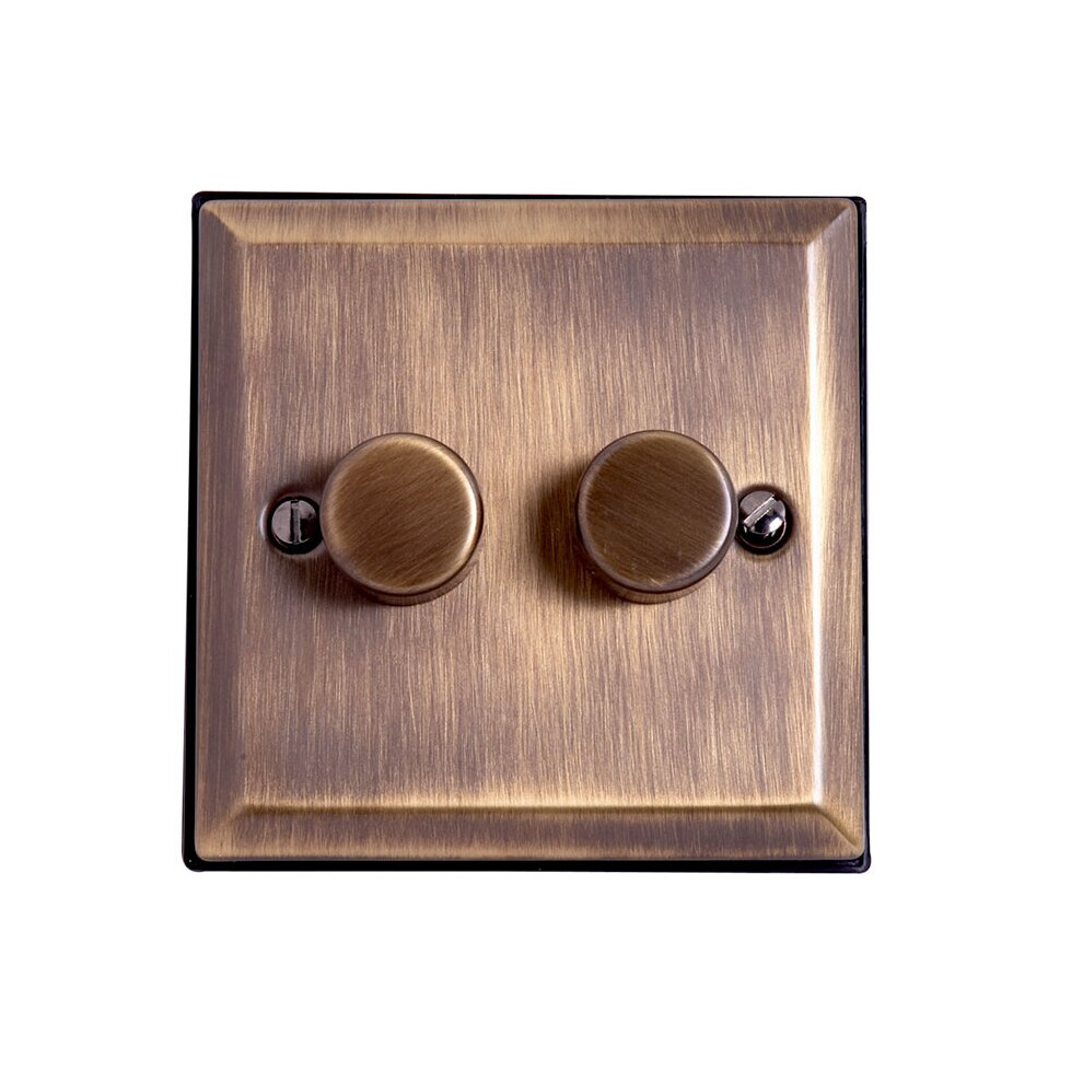 Litecraft Dimmer 2G Electrical Light Switch - Antique Brass Clearance 5020024100468