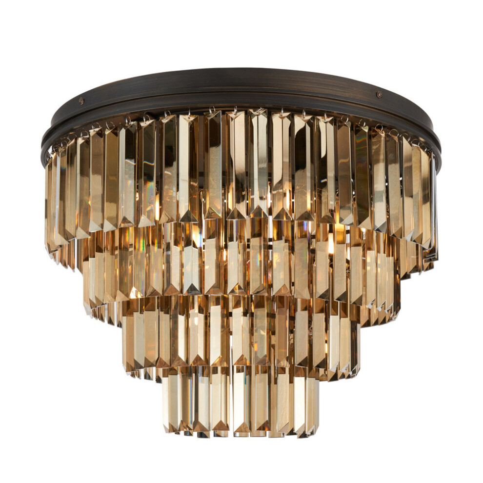 Visconte Ingot Ceiling Light Flush With 4 Tier Crystal Shade - Bronze