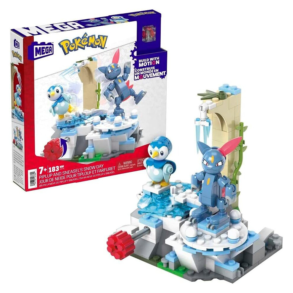 ÃÃ£ MEGA Pok?mon Kids Building Toys, Piplup and SneaselÃÃ´s Snow Day with Buildable Action Figures and Motion Brick for Mechanized Movement