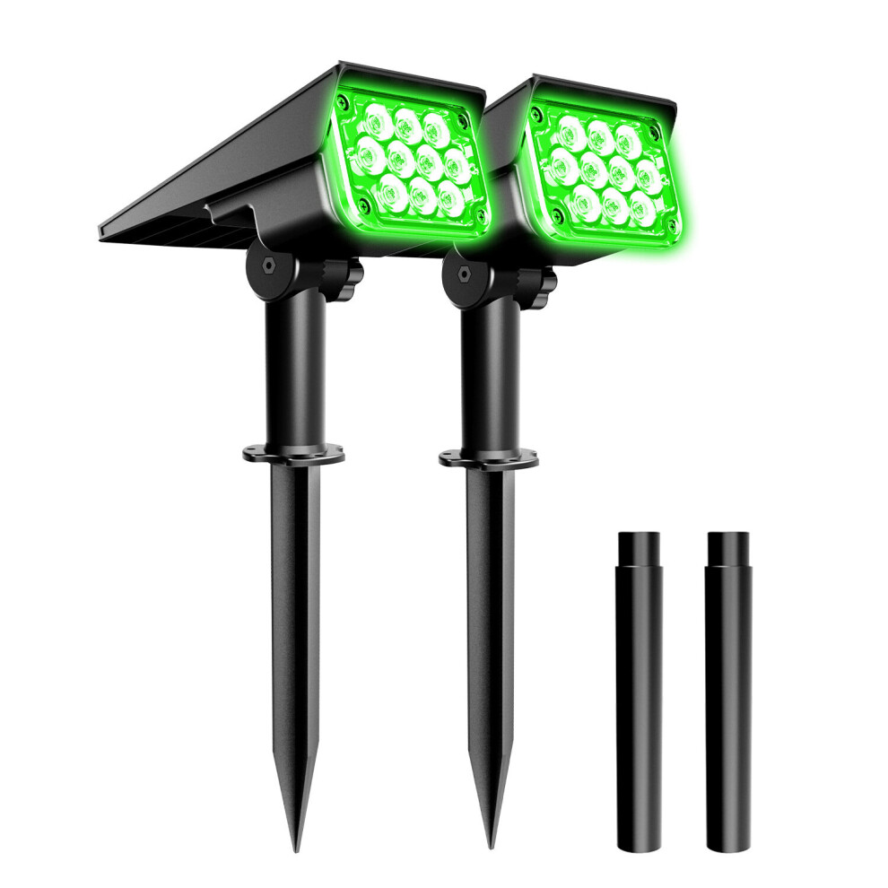 (Green, 2 PCS) 2-in-1 Solar Spot Lights Outdoor Light IP65 Waterproof Solar Powered Wall Lights