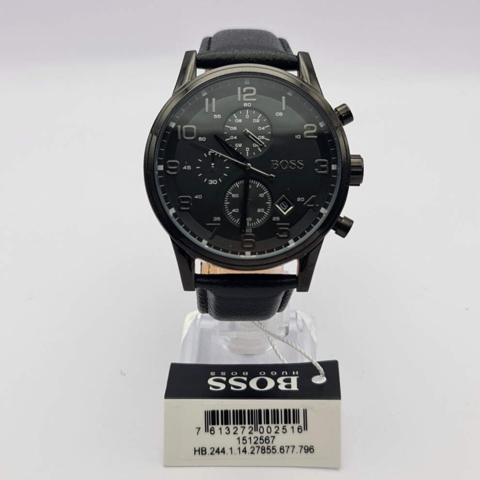 Mens hugo boss aeroliner chronograph black leather clearance watch