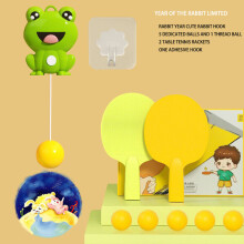( Frog-1set(2racket+5ball+pothook)) Indoor Hanging Table Tennis Trainer with Racket and Balls Portable Exerciser Toy