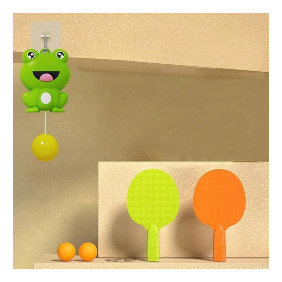 (  Frog-1set(2racket+3ball+pothook)) Indoor Hanging Table Tennis Trainer with Racket and Balls Portable Exerciser Toy