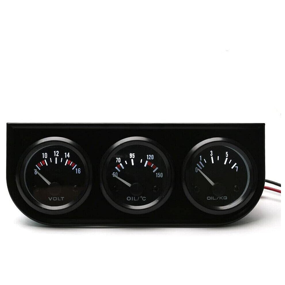 2'' 52Mm 3 In1 Car Volt Meter Oil Temp Gauge Oil Pressure Gauge Triple Meter Kit For Most 12V Cars Trucks Tractors Marine Engines Black 716709828653