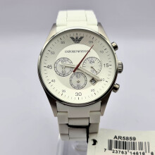 NEW EMPORIO ARMANI TAZIO AR5859 WHITE DIAL SILICONE RUBBER MENS WATCH