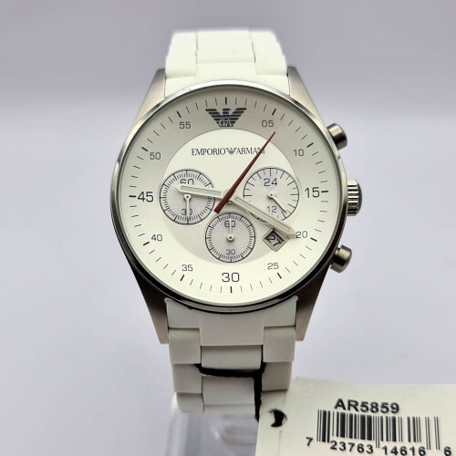 NEW EMPORIO ARMANI TAZIO AR5859 WHITE DIAL SILICONE RUBBER MENS