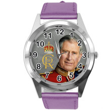 Purple Leather Round Watch for Fans of King