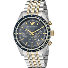 NEW EMPORIO ARMANI TAZIO AR8030 SILVER AND BLUE DIAL TONE MEN'S WATCH