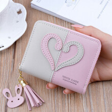 ( Light Pink) Women Mini Wallet Leather Coin Credit Card Holder Money Purse Holder Pockets